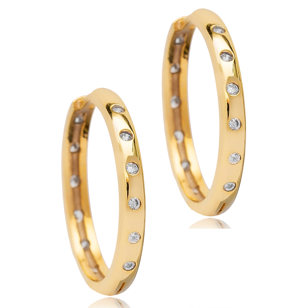 Trendy Hoop 22 mm Chic Clear Cubic Zircon Earrings Women 925 Sterling Wholesale Silver Jewelry