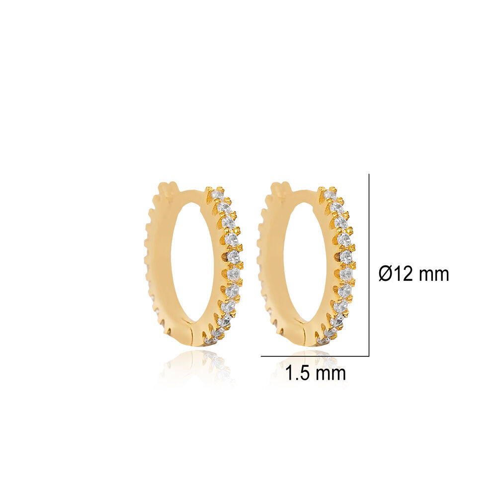 Classic Tiny 12 mm Clear Cubic Zircon Dainty Hoop Earrings Women 925 Sterling Silver Jewelry