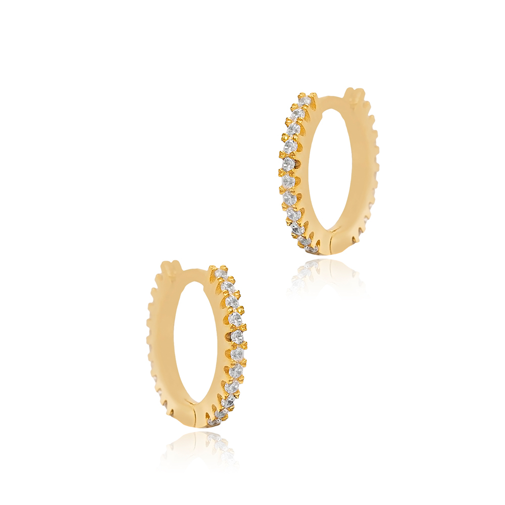 Classic Tiny 12 mm Clear Cubic Zircon Dainty Hoop Earrings Women 925 Sterling Silver Jewelry
