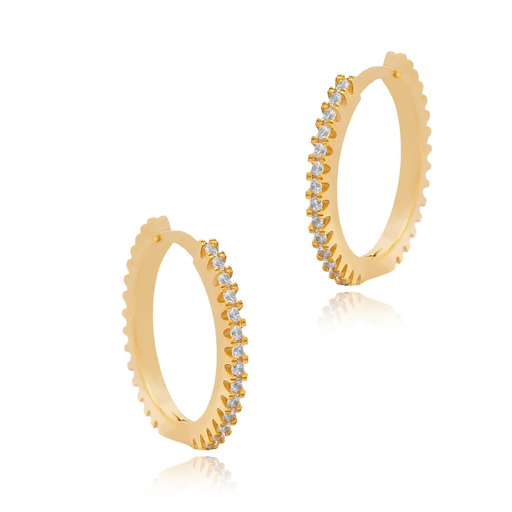 Trendy Classic Hoop 16 mm Clear Cubic Zircon Dainty Earrings Women 925 Sterling Wholesale Silver Jewelry