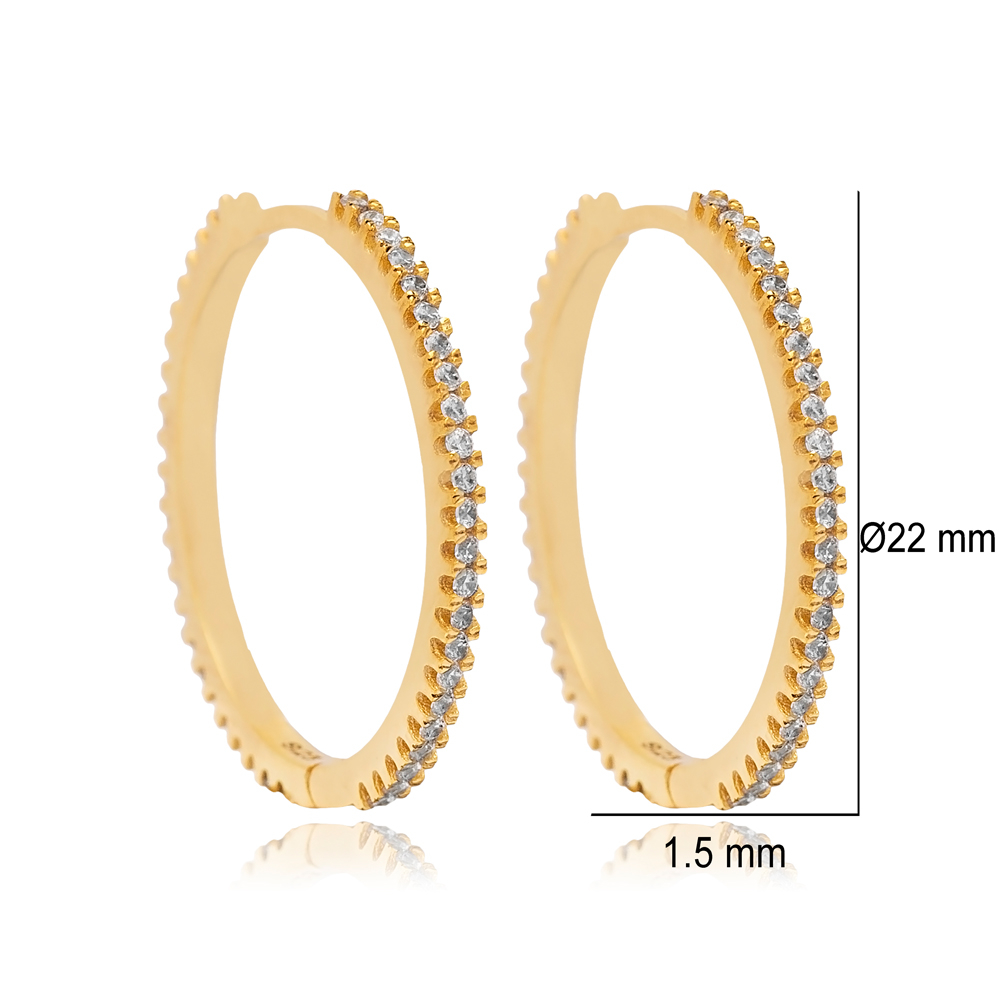 Classic Huge Hoop 22 mm Clear Cubic Zircon Dainty Earrings Women 925 Sterling Wholesale Silver Jewelry