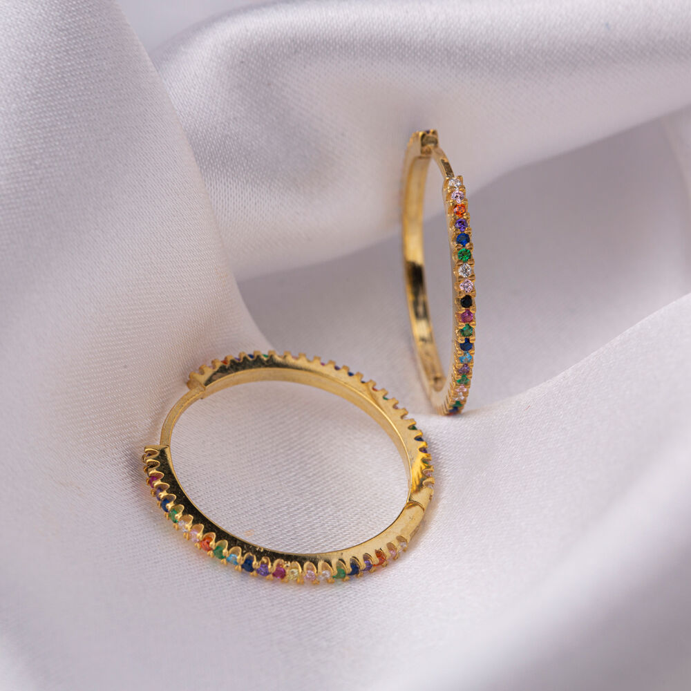 Colorful CZ Stone Huge Hoop 22 mm Elegant Earrings Women 925 Sterling Wholesale Silver Jewelry