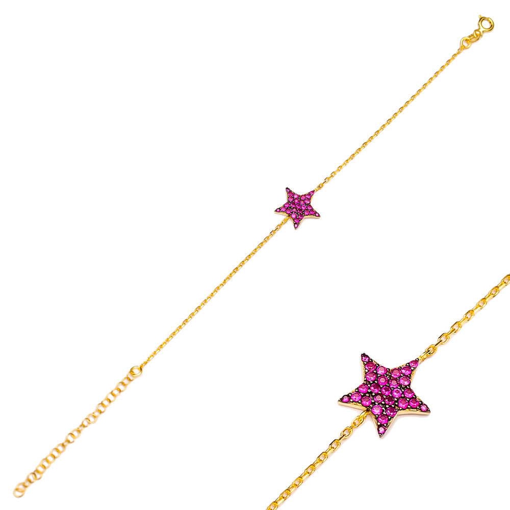 Ruby  Cubic Zircon Stone Star Charm Bracelet Wholesale Turkish 925 Sterling Silver Jewelry