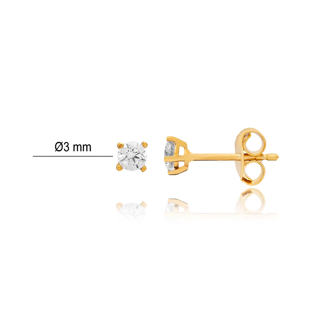 Cute Tiny 3 mm Round Clear Cubic Zircon Stone Stud Earrings Wholesale Handmade 925 Sterling Silver Jewelry