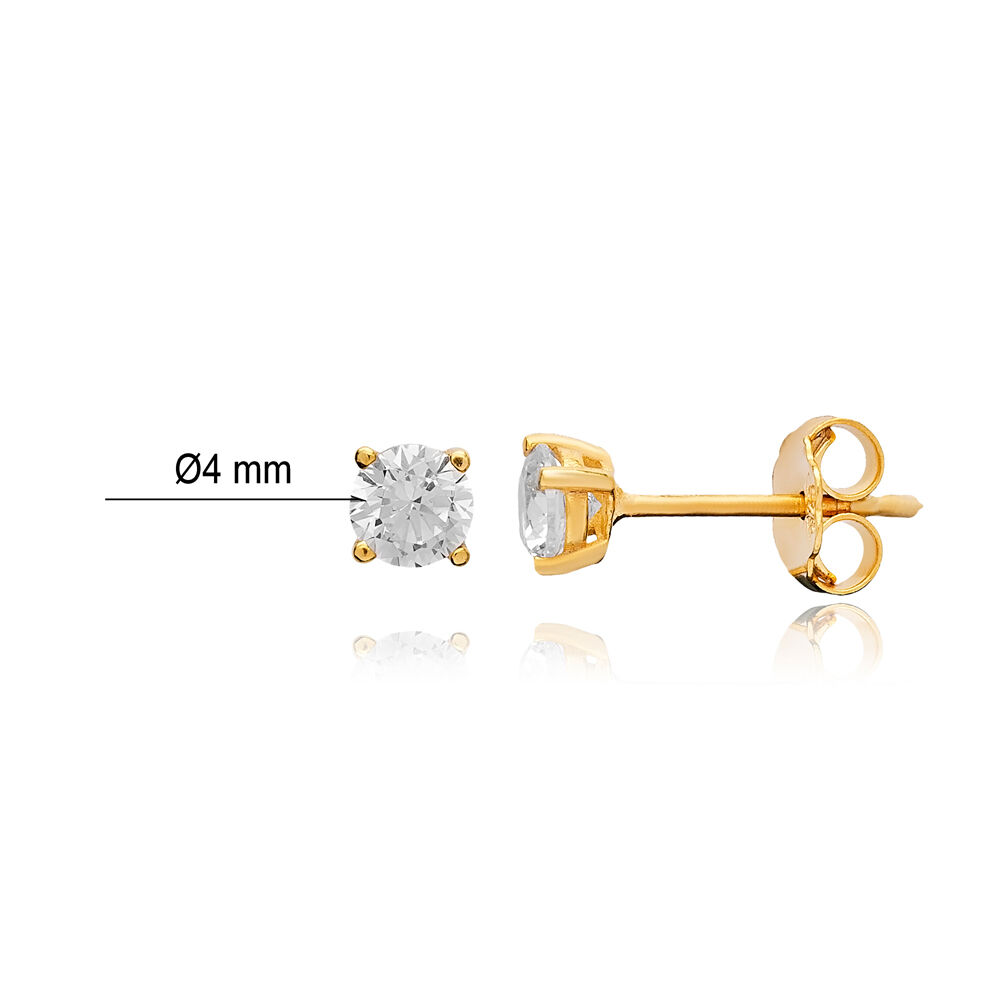 Minimalist 4 mm Round Clear Cubic Zircon Stone Stud Earrings Wholesale Handmade 925 Sterling Silver Jewelry