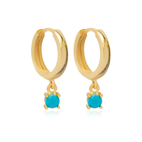 Turquoise CZ Stone Dangle Earrings Dainty Women Turkish Handcrafted 925 Sterling Wholesale Jewelry