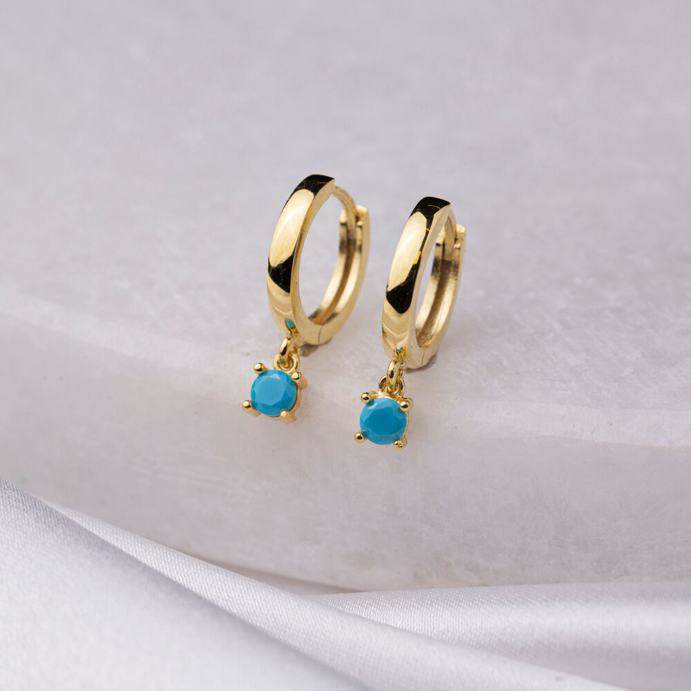 Turquoise CZ Stone Dangle Earrings Dainty Women Turkish Handcrafted 925 Sterling Wholesale Jewelry