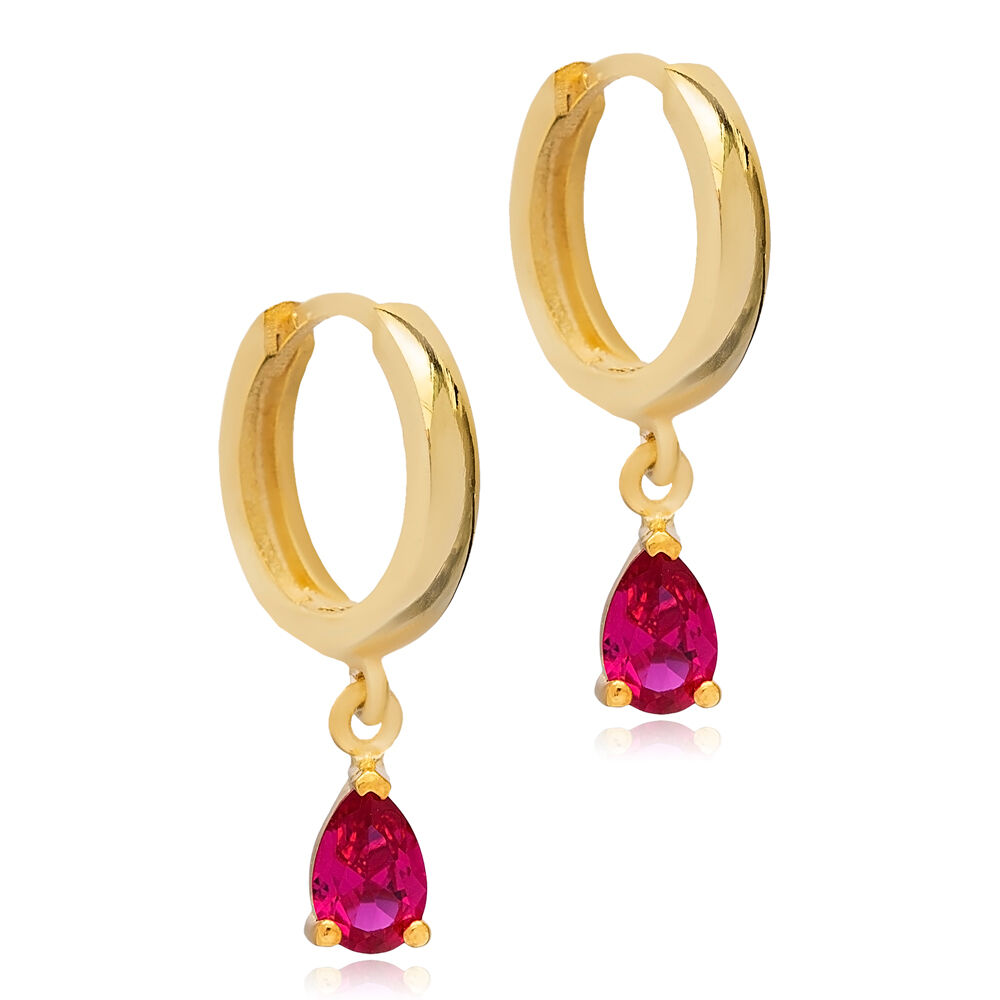 Ruby CZ Stone Pear Shape Drop Design Dangle Earrings Handcrafted 925 Sterling Wholesale Silver Jewelry