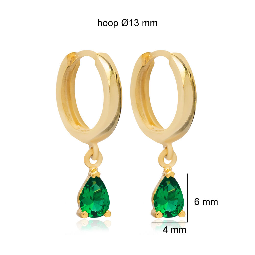 Emerald CZ Stone Dangle Earrings Dainty Turkish Women Handmade 925 Sterling Wholesale Silver Jewelry