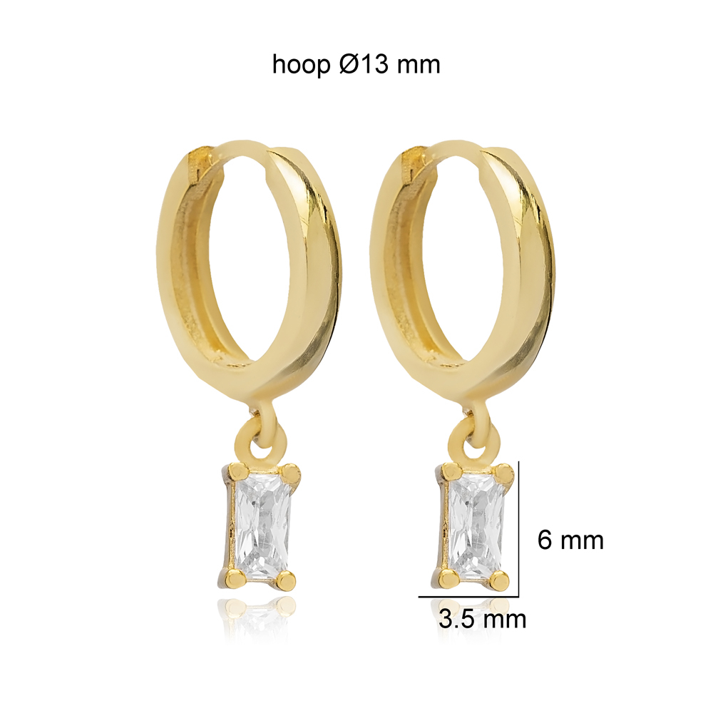 Baguette Stone Dangle Earrings Dainty Turkish Women Handmade 925 Sterling Wholesale Silver Jewelry