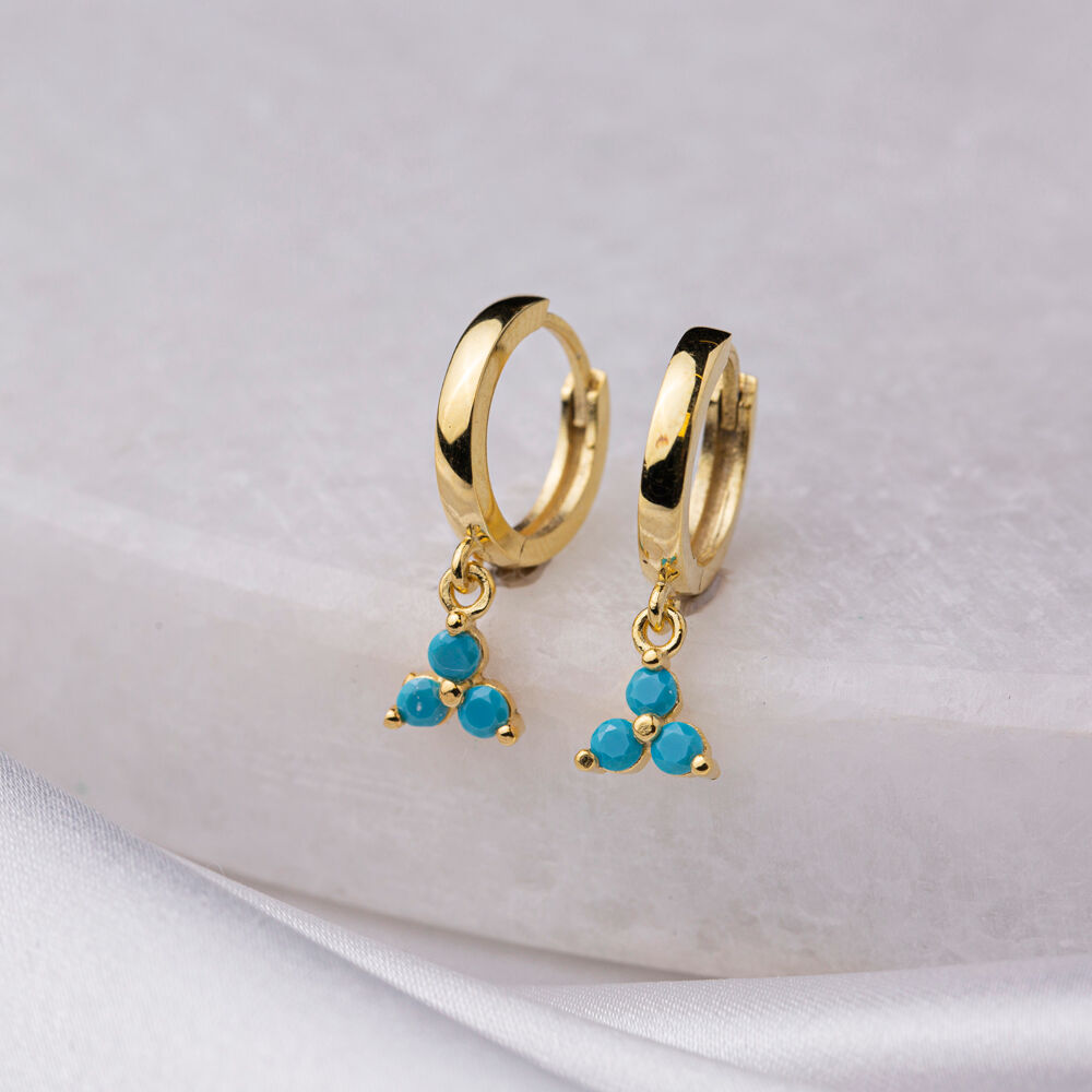 Trendy Turquoise CZ Stone Minimalist Dangle Earrings Turkish Wholesale 925 Sterling Silver Jewelry