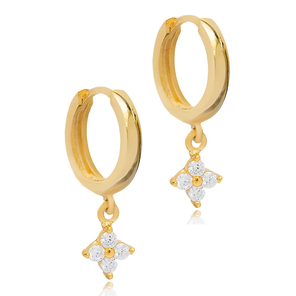Flower Design Clear CZ Stone Women Dangle Earrings Turkish Wholesale 925 Sterling Silver Jewelry
