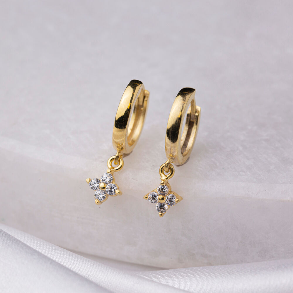 Flower Design Clear CZ Stone Women Dangle Earrings Turkish Wholesale 925 Sterling Silver Jewelry