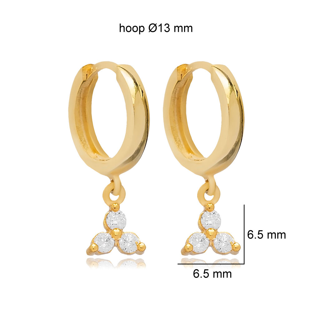 Minimalist Clear CZ Stone Dangle Earrings Turkish Wholesale Handmade 925 Sterling Silver Jewelry