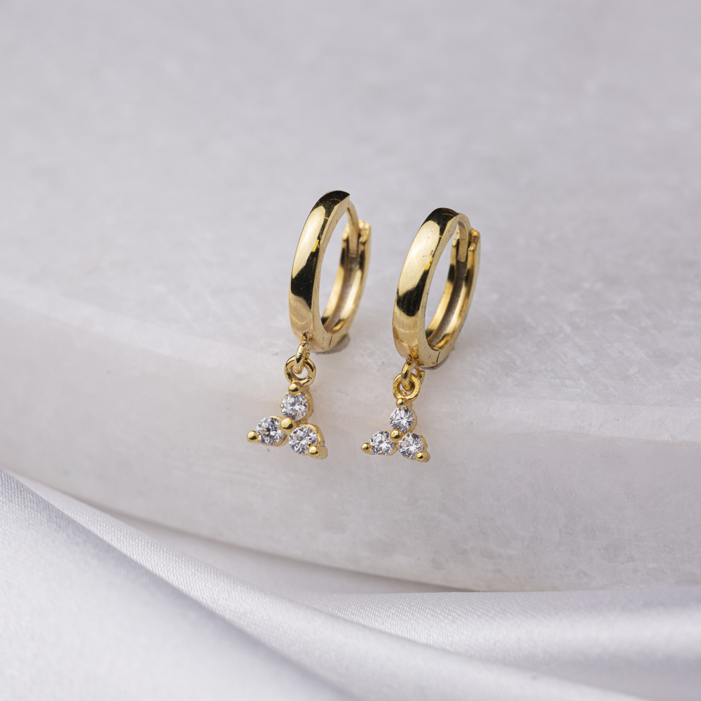 Minimalist Clear CZ Stone Dangle Earrings Turkish Wholesale Handmade 925 Sterling Silver Jewelry