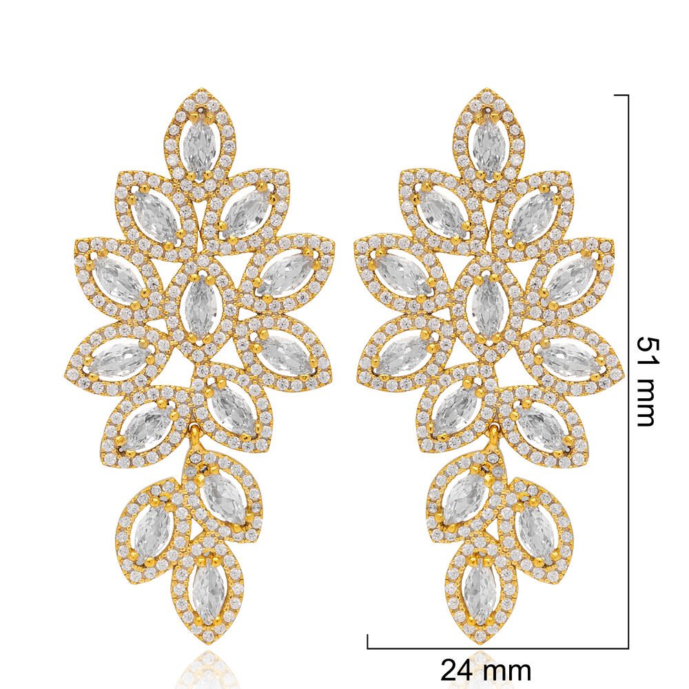 Chandelier Earrings Marquise Cut Stud Clear Cubic Zircon Stone Chic Style 925 Sterling Silver Wholesale Jewelry