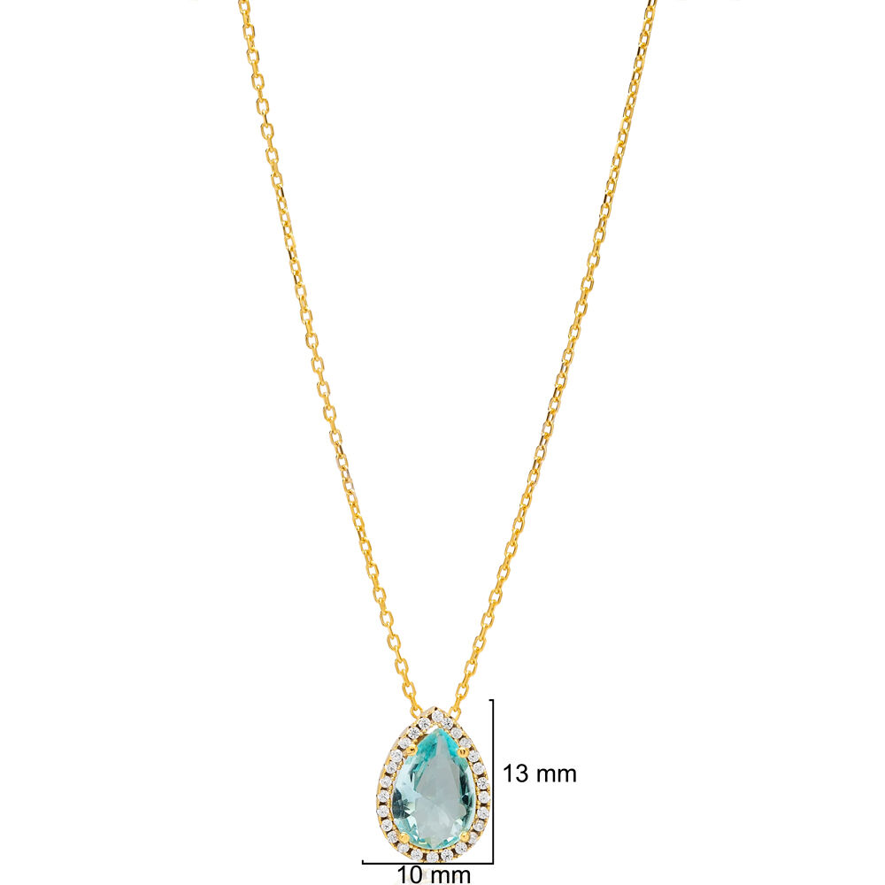 Aquamarine Pear Shape Elegant Charm Pendant Turkish Wholesale 925 Sterling Silver Jewelry