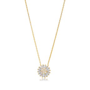 Flower Dainty Design Cubic Zircon Charm Pendant Handmade Turkish Sterling Silver Jewelry