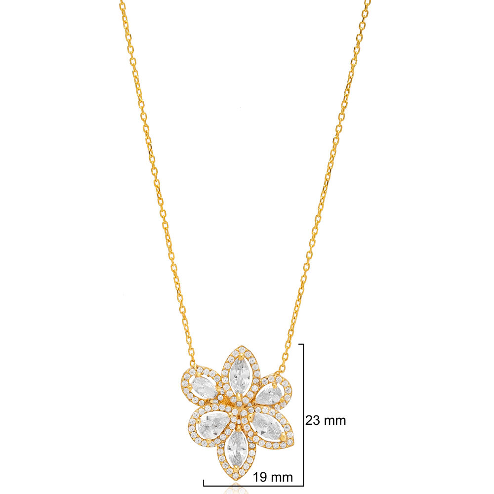Unique Dainty Flower Design CZ Stone Charm Necklace Pendant Wholesale Turkish 925 Sterling Silver