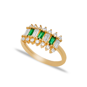 Emerald CZ Stone Baguette Design Cluster Ring Wholesale Turkish Handmade 925 Sterling Silver Jewelry