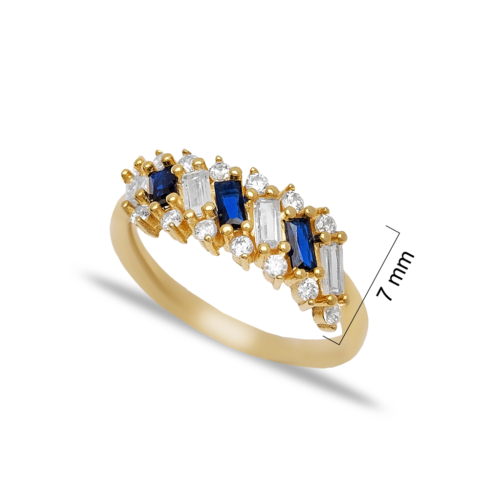 Sapphire Cubic Zircon Baguette Design Dainty Women Cluster Ring Handmade 925 Sterling Silver Jewelry