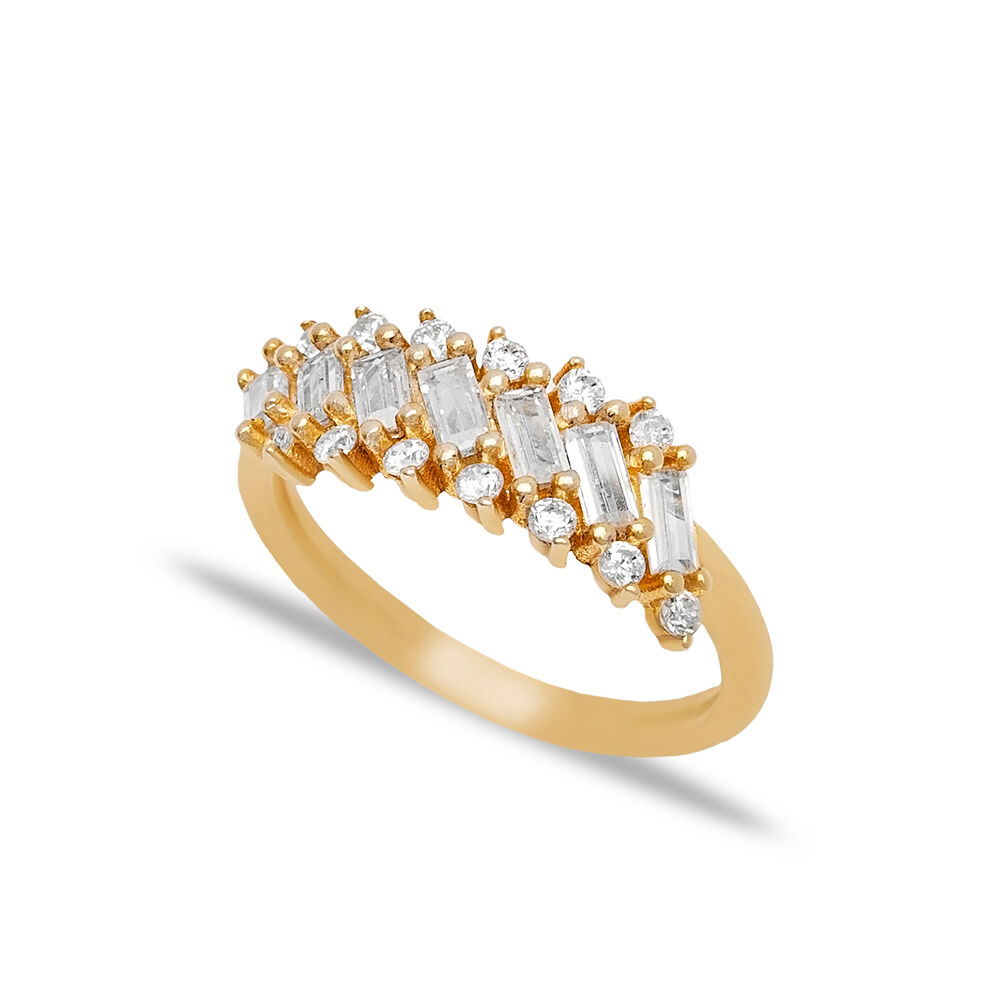 Elegant Cubic Zircon Stone Baguette Design Women Cluster Ring 925 Wholesale Silver Jewelry