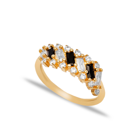 Elegant Black CZ Stone Baguette Design Cluster Ring Turkish Wholesale 925 Sterling Silver Jewelry