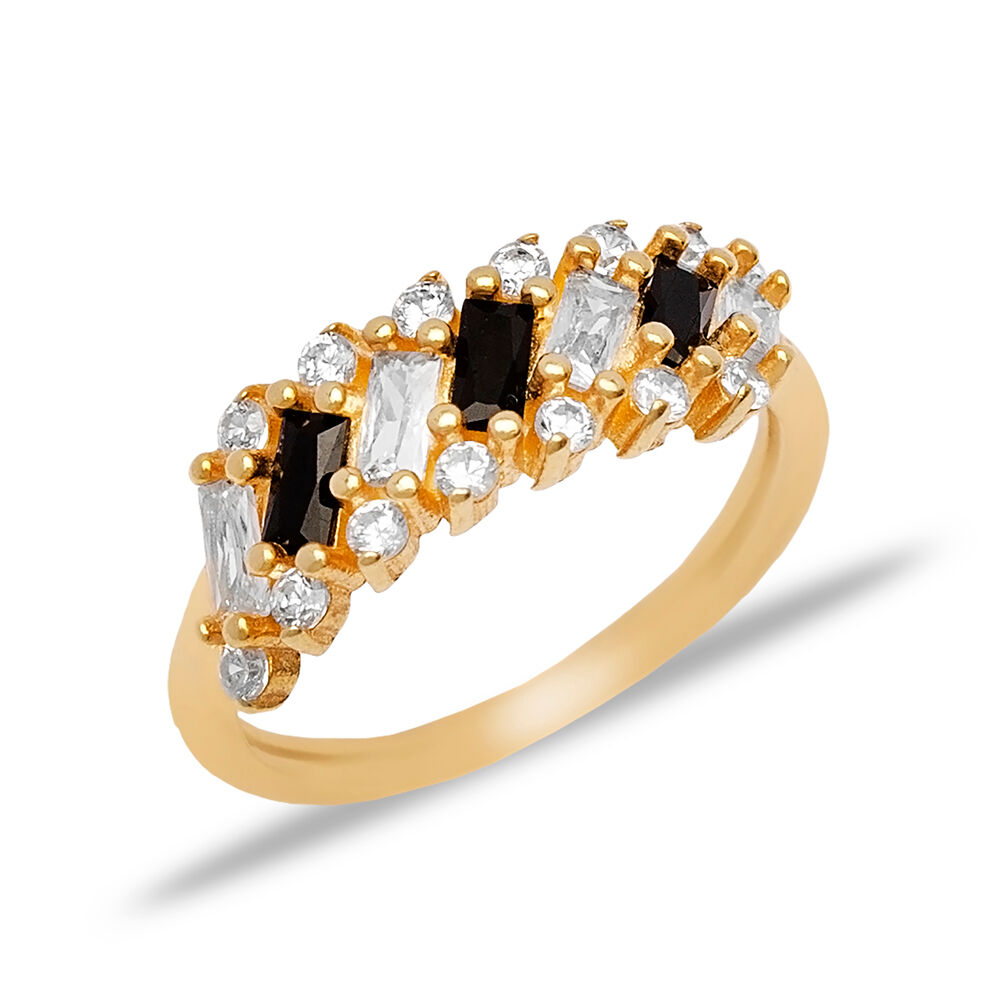 Elegant Black CZ Stone Baguette Design Cluster Ring Turkish Wholesale 925 Sterling Silver Jewelry