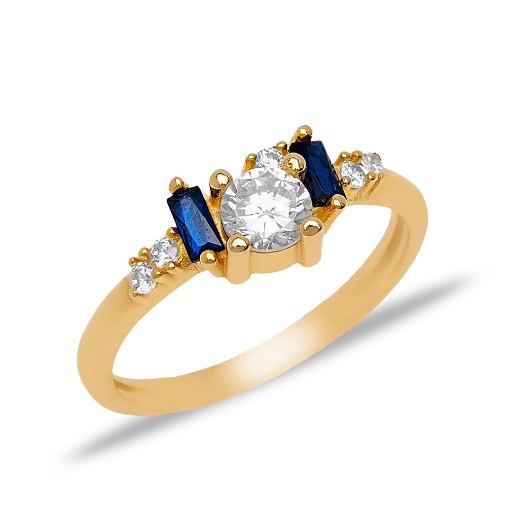 Sapphire CZ Stone Baguette Design Cluster Ring Turkish Handrafted 925 Sterling Silver Jewelry