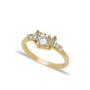 Cubic Zircon Round Baguette Design Wholesale Women Cluster Ring Turkish 925 Sterling Silver Jewelry