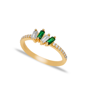 Cubic Zircon Emerald Stone Baguette Cluster Ring 925 Sterling Silver Wholesale Turkish Jewellery