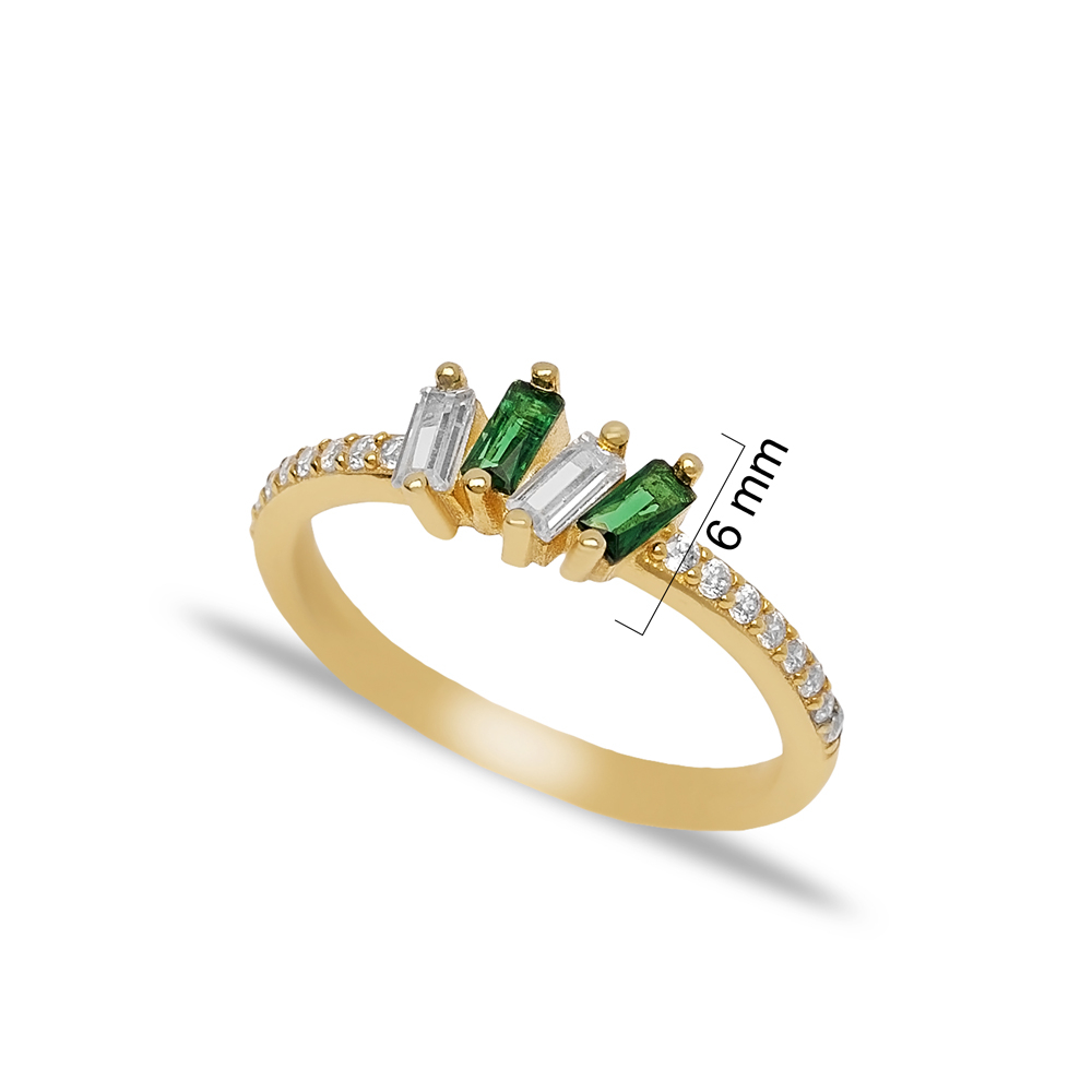 Cubic Zircon Emerald Stone Baguette Cluster Ring 925 Sterling Silver Wholesale Turkish Jewellery