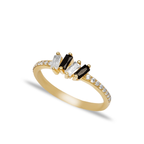 Black Cubic Zircon Baguette Shape Women Cluster Ring Wholesale Handmade 925 Sterling Silver Jewelry