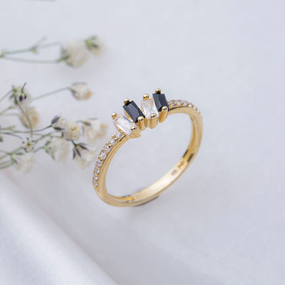 Black Cubic Zircon Baguette Shape Women Cluster Ring Wholesale Handmade 925 Sterling Silver Jewelry