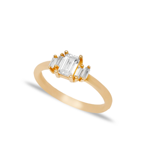 Minimalist Cubic Zircon Stone Baguette Cluster Ring Wholesale Turkish 925 Sterling Sİlver Jewelry