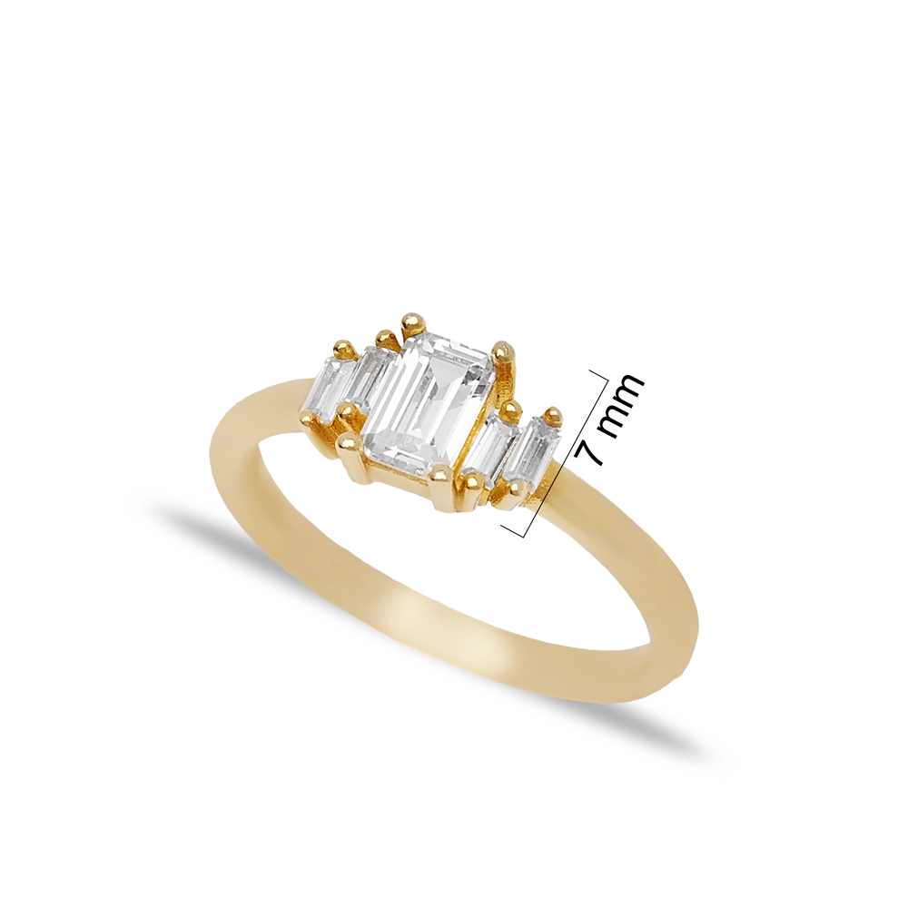 Minimalist Cubic Zircon Stone Baguette Cluster Ring Wholesale Turkish 925 Sterling Sİlver Jewelry