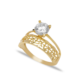 Elegant Women Solitaire Ring Double Layer CZ Stone Wholesale Handmade Engagement 925 Silver Jewelry
