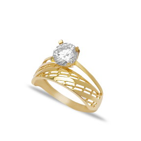 Trendy Solitaire Ring Engagement Double Layer Cubic Zirconia Stone Handcrafted Turkish 925 Silver