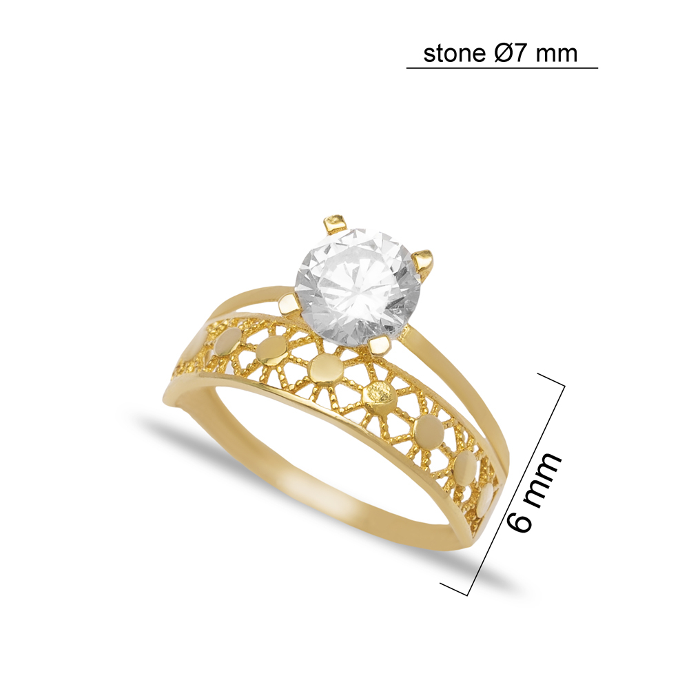 Turkish Handmade Engagement Solitaire Wedding Ring Double Layer CZ Stone 925 Sterling Silver Jewelry