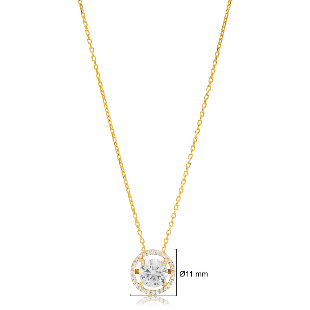 Shiny Cubic Zircon Stone Charm Necklace Turkish Handmade Wholesale 925 Sterling Sİlver Jewelry