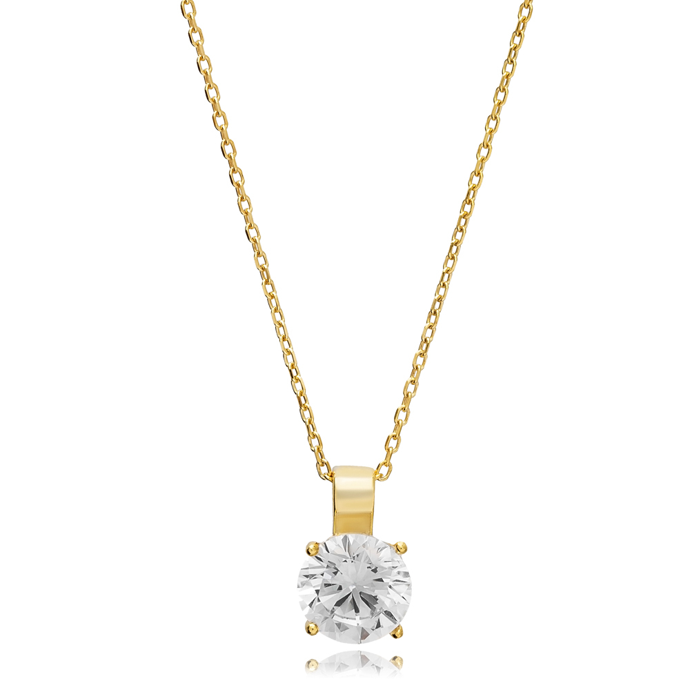 Clear Cubic Zircon Stone Square Design Charm Necklace Turkish Handcraft 925 Sterling Silver Jewelry