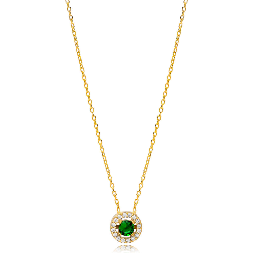 Emerald CZ Stone Round Shape 925 Sterling Jewelry Turkish Handcrafted 925 Sterling Silver Jewelry