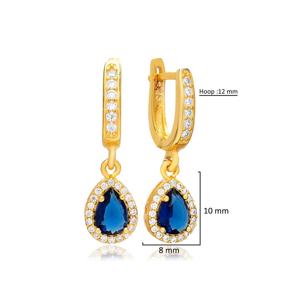 Sapphire Stone Pear Shape Cubic Zircon Dangle Earring Turkish Wholesale Women Jewelry