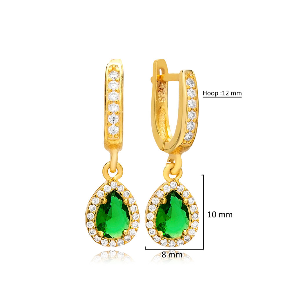 Emerald Cubic Zircon Stone Pear Shape Women Dangle Earring 925 Sterling Silver Jewelry