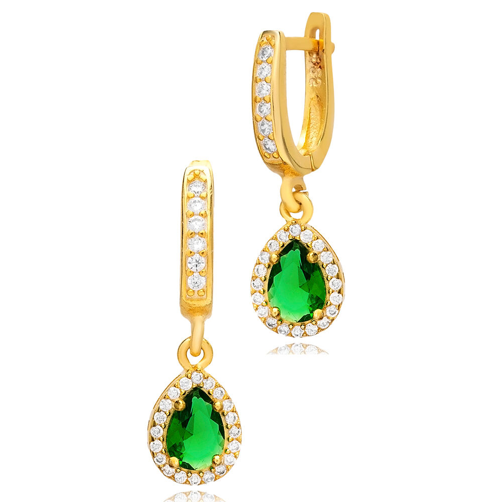 Emerald Cubic Zircon Stone Pear Shape Women Dangle Earring 925 Sterling Silver Jewelry