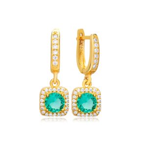 Paraiba Round Shape Design Cubic Zircon Stone Dangle Earring Handcrafted 925 Silver Jewelry