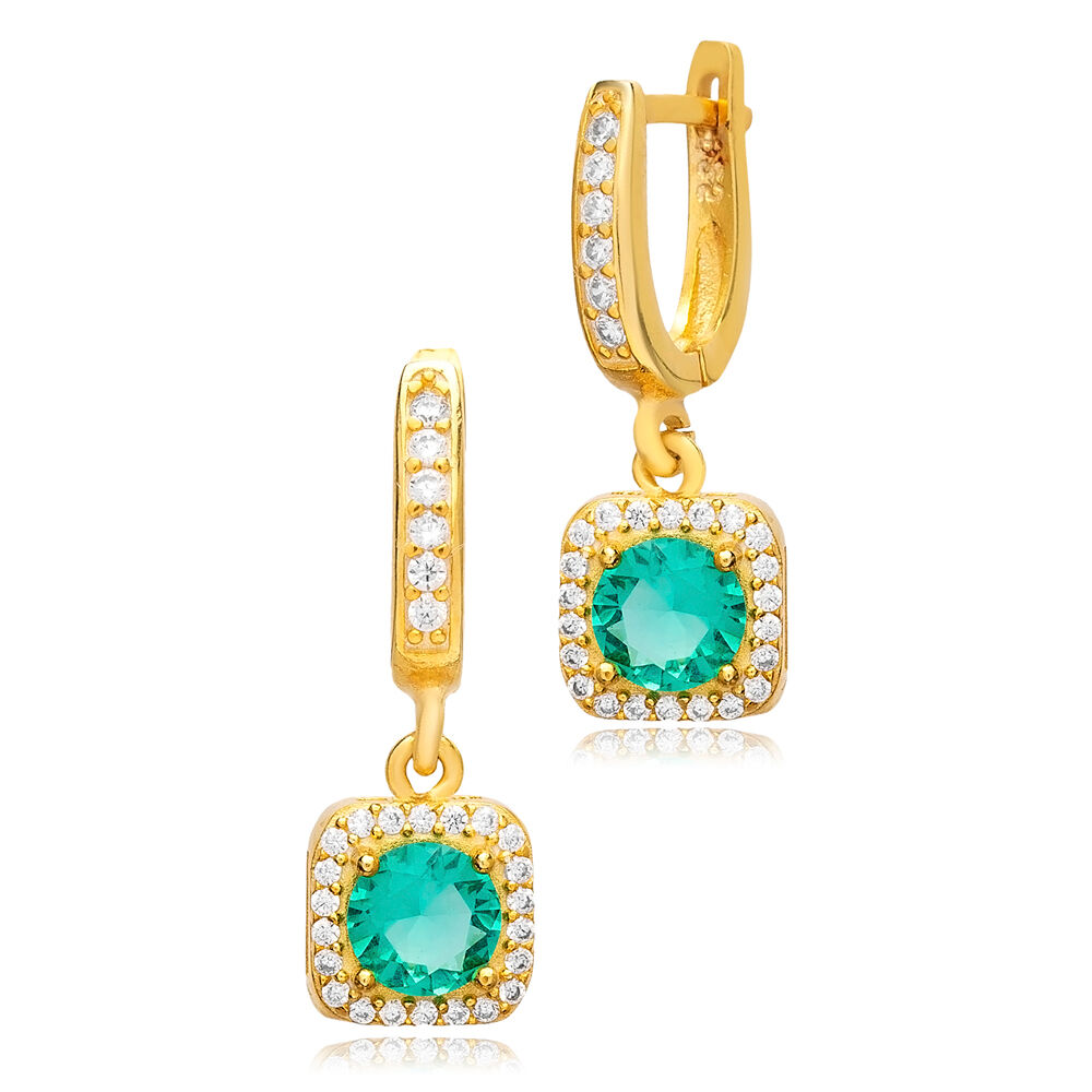 Paraiba Round Shape Design Cubic Zircon Stone Dangle Earring Handcrafted 925 Silver Jewelry