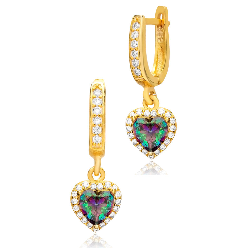 Mystic Topaz Heart Shape Design Cubic Zircone Stone Dangle Earring 925 Sterling Silver Jewelry