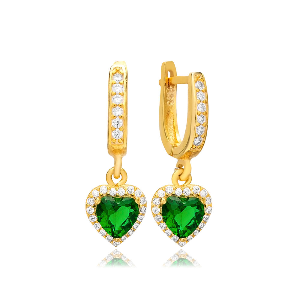 Wholesale Turkish 925 Sterling Silver Heart Shape Emerald CZ Stone Jewelry Dangle Earring