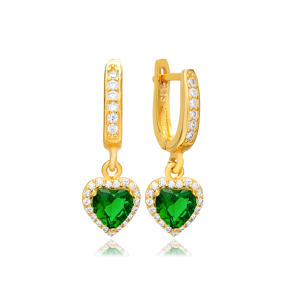 Wholesale Turkish 925 Sterling Silver Heart Shape Emerald CZ Stone Jewelry Dangle Earring